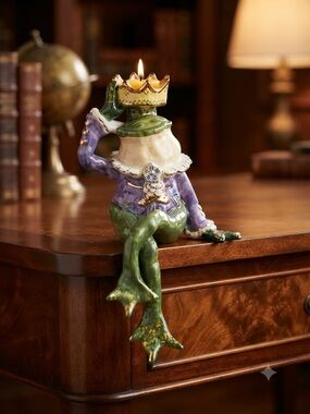 Vintage 2000 Heather Goldminc Clayworks Frog Prince Shelf Sitter Candle Holder